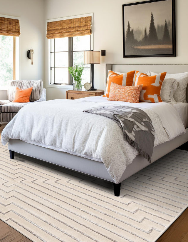 White and Silver 7' 10 x 7' 10 Vogue Geo Square Area Rug Geometric Glam Style Shiny Accents Carpet Mat for Unique Interior Design & Home Decor for Sale at Rug Engine