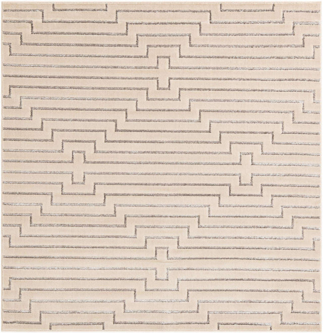 White and Silver 7' 10 x 7' 10 Vogue Geo Square Area Rug Geometric Glam Style Shiny Accents Carpet Mat for Unique Interior Design & Home Decor for Sale at Rug Engine