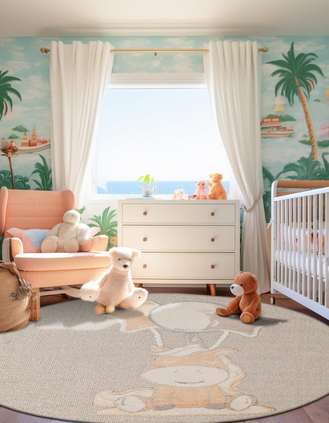 Peach Blossom 3' 1 x 3' 1 Whimsy Kids Round Area Rug for Baby Nursery, Toddler Playroom, Bedrooms Playful Fun Design Easy Clean Carpet for Sale at Rug Engine