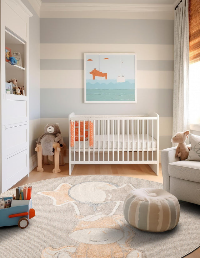 Peach Blossom 3' 1 x 3' 1 Whimsy Kids Round Area Rug for Baby Nursery, Toddler Playroom, Bedrooms Playful Fun Design Easy Clean Carpet for Sale at Rug Engine