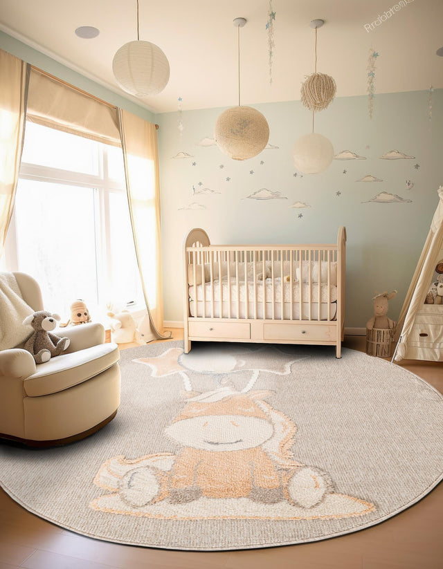 Peach Blossom 3' 1 x 3' 1 Whimsy Kids Round Area Rug for Baby Nursery, Toddler Playroom, Bedrooms Playful Fun Design Easy Clean Carpet for Sale at Rug Engine