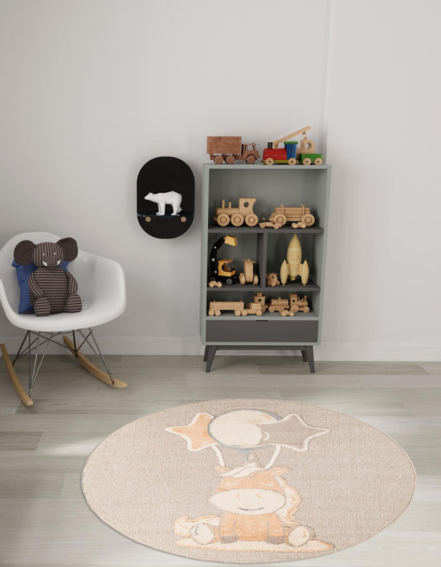 Peach Blossom 5' 1 x 5' 1 Whimsy Kids Round Area Rug for Baby Nursery, Toddler Playroom, Bedrooms Playful Fun Design Easy Clean Carpet for Sale at Rug Engine