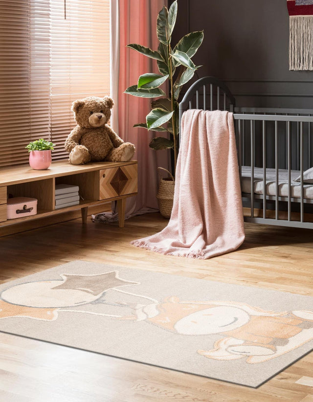 Peach Blossom 6' 1 x 9' Whimsy Kids Rectangle Area Rug for Baby Nursery, Toddler Playroom, Bedrooms