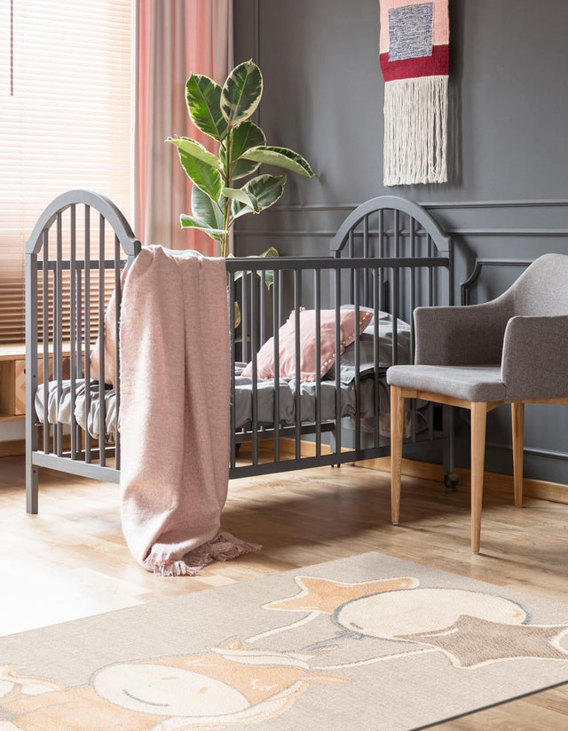 Peach Blossom 6' 1 x 9' Whimsy Kids Rectangle Area Rug for Baby Nursery, Toddler Playroom, Bedrooms