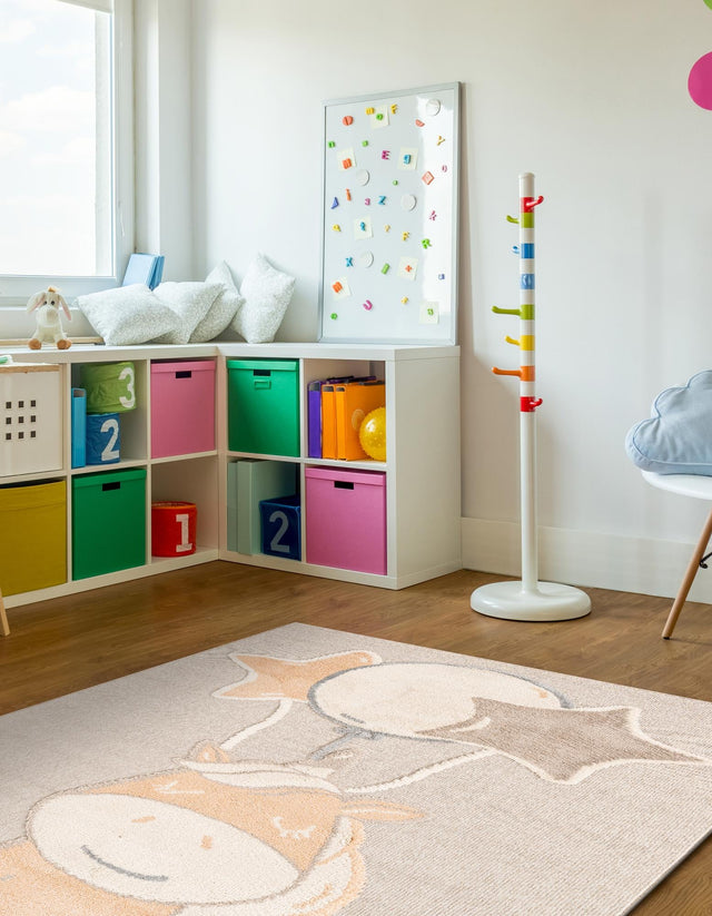 Peach Blossom 6' 1 x 9' Whimsy Kids Rectangle Area Rug for Baby Nursery, Toddler Playroom, Bedrooms