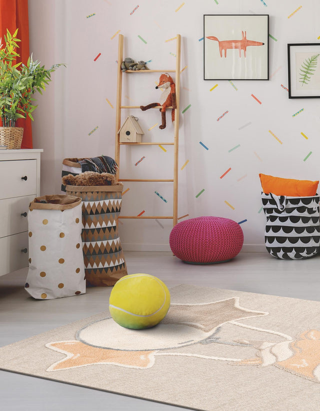 Peach Blossom 6' 1 x 9' Whimsy Kids Rectangle Area Rug for Baby Nursery, Toddler Playroom, Bedrooms