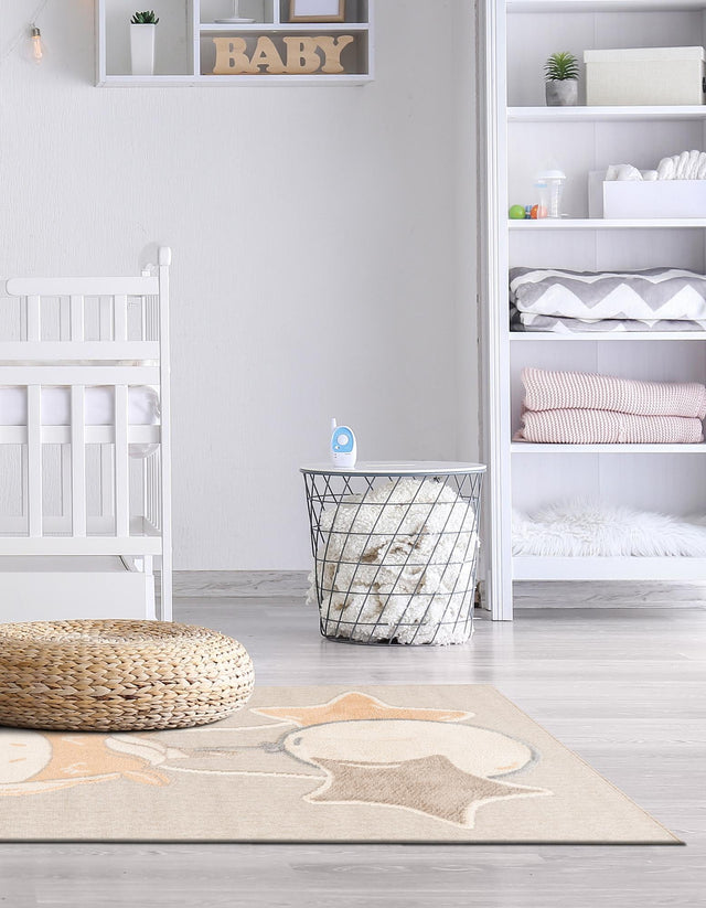 Peach Blossom 6' 1 x 9' Whimsy Kids Rectangle Area Rug for Baby Nursery, Toddler Playroom, Bedrooms