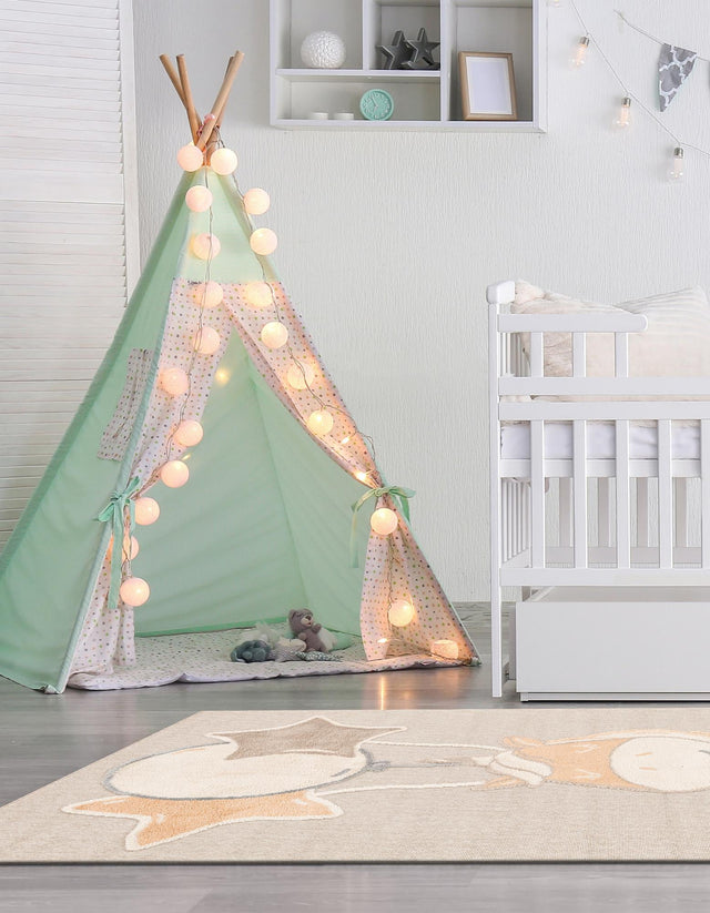 Peach Blossom 6' 1 x 9' Whimsy Kids Rectangle Area Rug for Baby Nursery, Toddler Playroom, Bedrooms