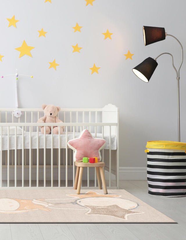 Peach Blossom 6' 1 x 9' Whimsy Kids Rectangle Area Rug for Baby Nursery, Toddler Playroom, Bedrooms