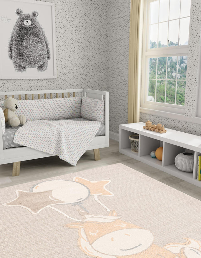 Peach Blossom 7' 10 x 7' 10 Whimsy Kids Square Area Rug for Baby Nursery, Toddler Playroom, Bedrooms