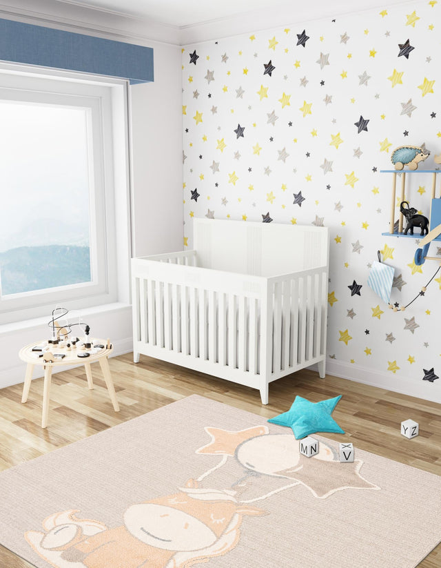 Peach Blossom 7' 10 x 7' 10 Whimsy Kids Square Area Rug for Baby Nursery, Toddler Playroom, Bedrooms