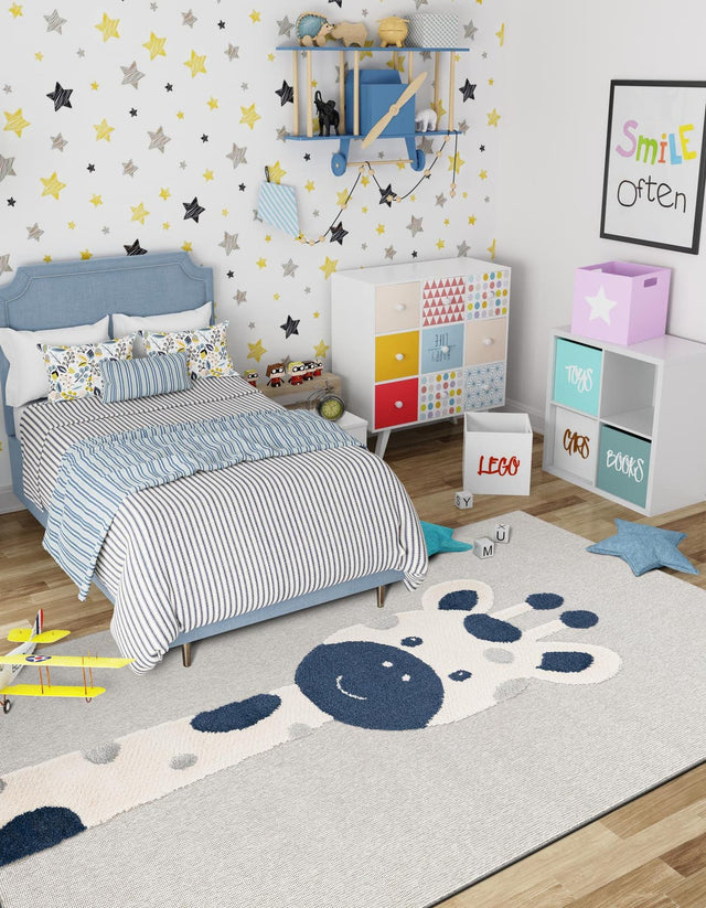 Gray 5' 3 x 8' Whimsy Kids Rectangle Area Rug for Baby Nursery, Toddler Playroom, Bedrooms