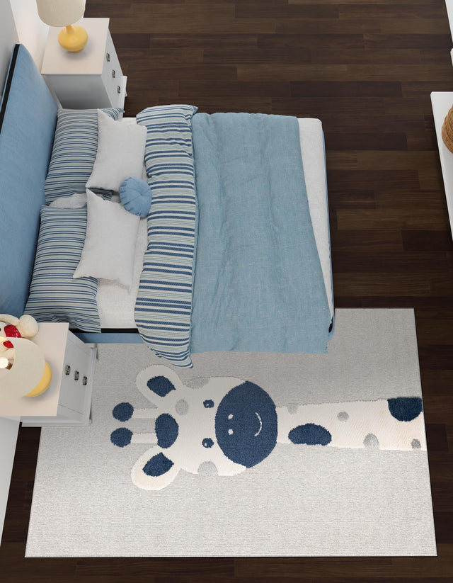 Gray 5' 3 x 8' Whimsy Kids Rectangle Area Rug for Baby Nursery, Toddler Playroom, Bedrooms