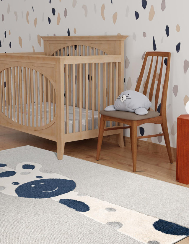 Gray 4' 1 x 6' 1 Whimsy Kids Rectangle Area Rug for Baby Nursery, Toddler Playroom, Bedrooms Playful Fun Design Easy Clean Carpet for Sale at Rug Engine