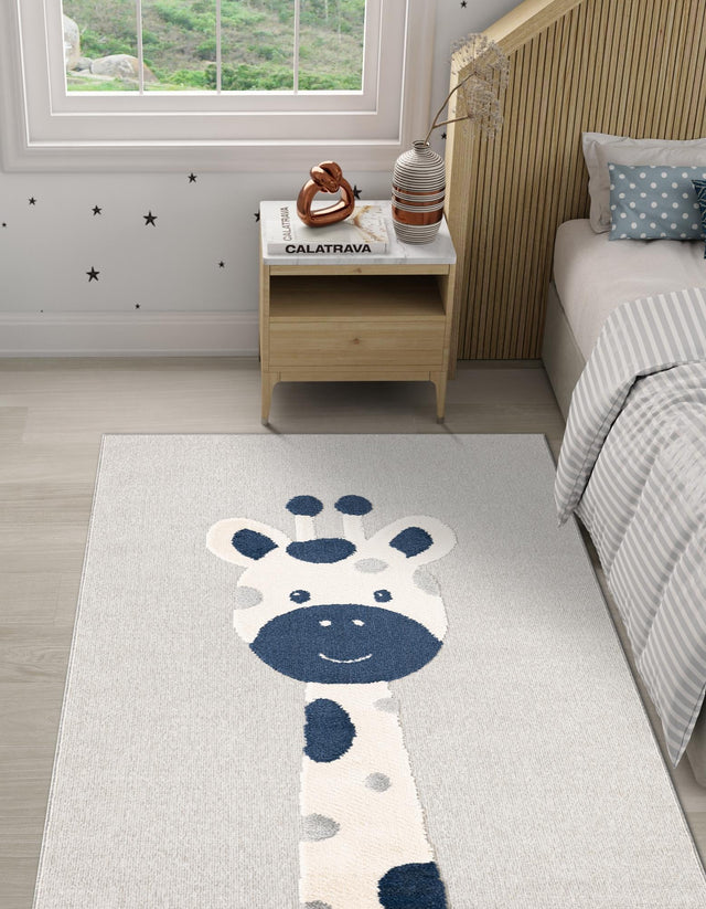 Gray 6' 1 x 9' Whimsy Kids Rectangle Area Rug for Baby Nursery, Toddler Playroom, Bedrooms Playful Fun Design Easy Clean Carpet for Sale at Rug Engine