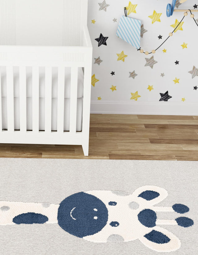 Gray 5' 3 x 8' Whimsy Kids Rectangle Area Rug for Baby Nursery, Toddler Playroom, Bedrooms