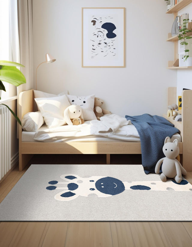 Gray 5' 3 x 8' Whimsy Kids Rectangle Area Rug for Baby Nursery, Toddler Playroom, Bedrooms