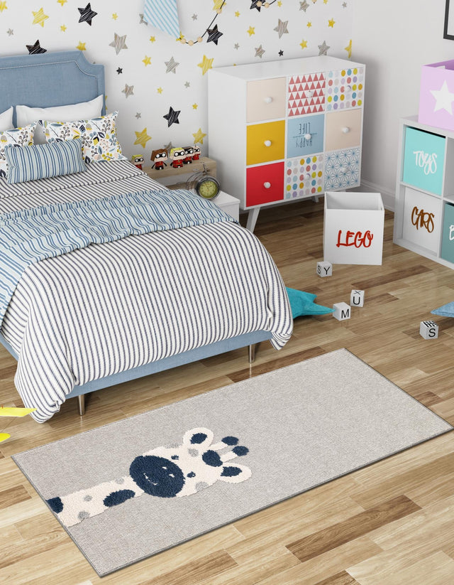Gray 2' 7 x 8' Whimsy Kids Runner Area Rug for Baby Nursery, Toddler Playroom, Bedrooms