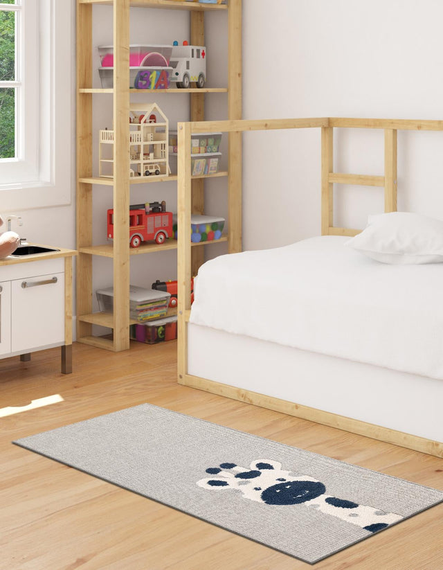 Gray 2' 7 x 8' Whimsy Kids Runner Area Rug for Baby Nursery, Toddler Playroom, Bedrooms