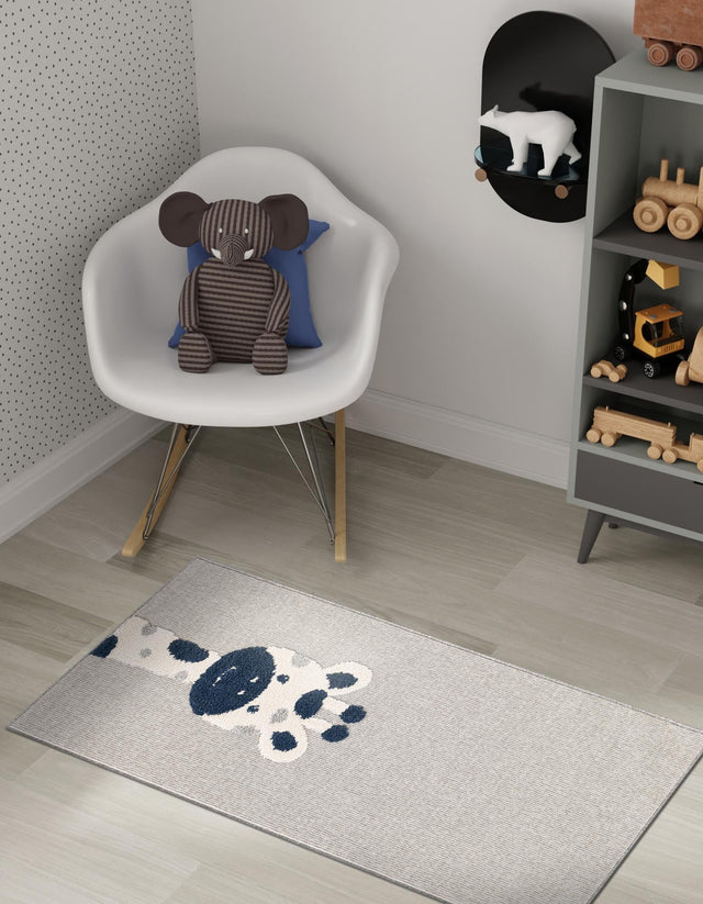 Gray 2' 7 x 8' Whimsy Kids Runner Area Rug for Baby Nursery, Toddler Playroom, Bedrooms