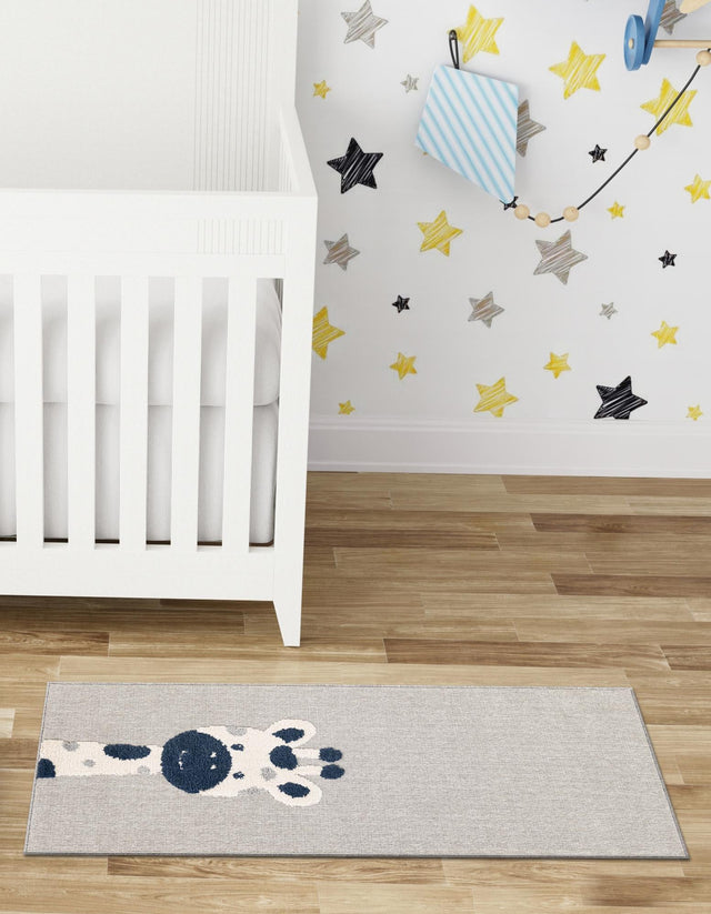 Gray 2' 7 x 8' Whimsy Kids Runner Area Rug for Baby Nursery, Toddler Playroom, Bedrooms