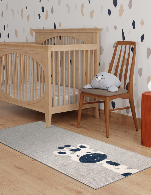 Gray 2' 7 x 8' Whimsy Kids Runner Area Rug for Baby Nursery, Toddler Playroom, Bedrooms