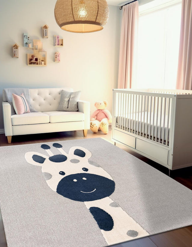 Gray 7' 10 x 7' 10 Whimsy Kids Square Area Rug for Baby Nursery, Toddler Playroom, Bedrooms
