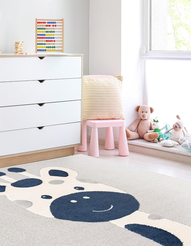 Gray 7' 10 x 7' 10 Whimsy Kids Square Area Rug for Baby Nursery, Toddler Playroom, Bedrooms