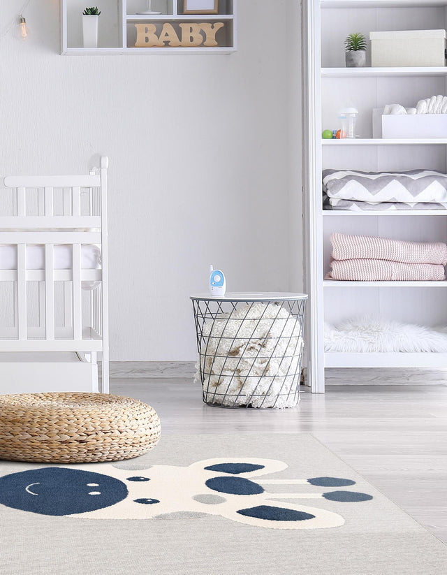 Gray 7' 10 x 7' 10 Whimsy Kids Square Area Rug for Baby Nursery, Toddler Playroom, Bedrooms