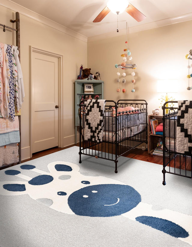 Gray 7' 10 x 7' 10 Whimsy Kids Square Area Rug for Baby Nursery, Toddler Playroom, Bedrooms