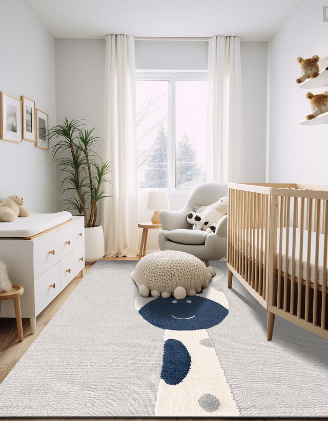 Gray 7' 10 x 7' 10 Whimsy Kids Square Area Rug for Baby Nursery, Toddler Playroom, Bedrooms