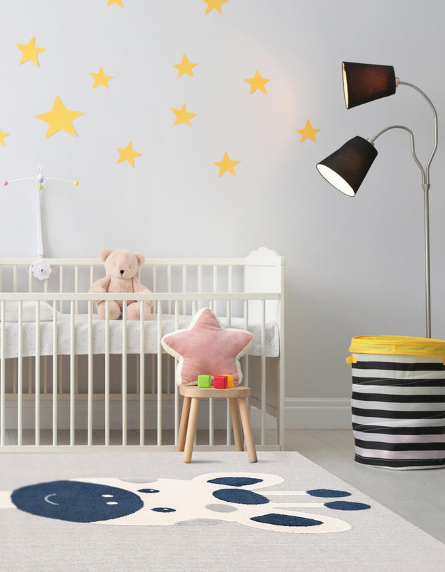 Gray 7' 10 x 7' 10 Whimsy Kids Square Area Rug for Baby Nursery, Toddler Playroom, Bedrooms