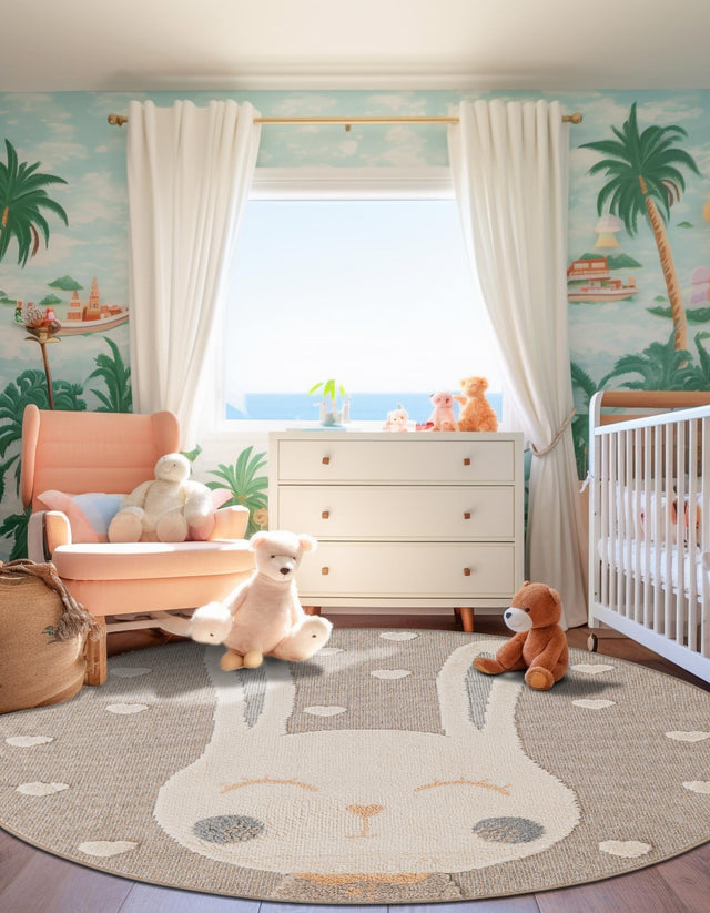 Peach Blossom 3' 1 x 3' 1 Whimsy Kids Round Area Rug for Baby Nursery, Toddler Playroom, Bedrooms Playful Fun Design Easy Clean Carpet for Sale at Rug Engine