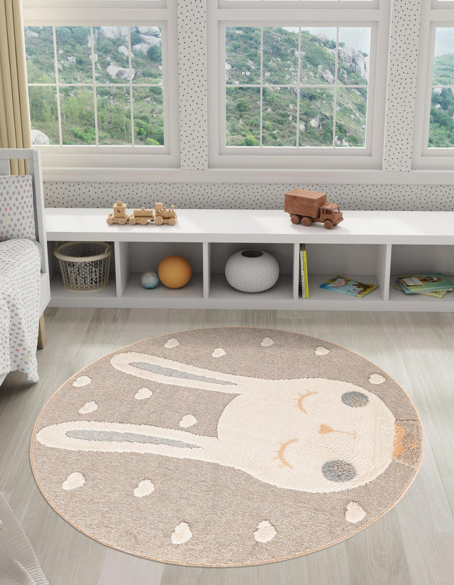 Peach Blossom 5' 1 x 5' 1 Whimsy Kids Round Area Rug for Baby Nursery, Toddler Playroom, Bedrooms Playful Fun Design Easy Clean Carpet for Sale at Rug Engine
