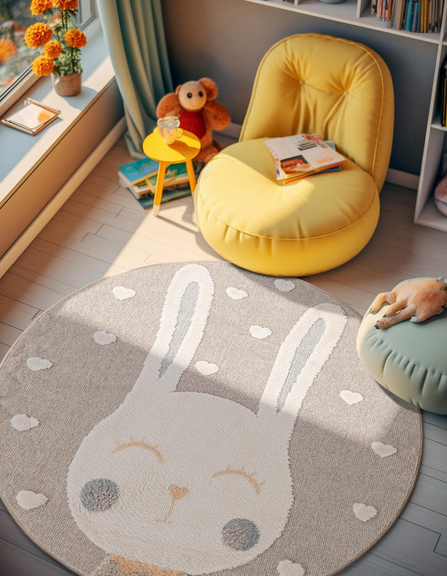 Peach Blossom 3' 1 x 3' 1 Whimsy Kids Round Area Rug for Baby Nursery, Toddler Playroom, Bedrooms Playful Fun Design Easy Clean Carpet for Sale at Rug Engine