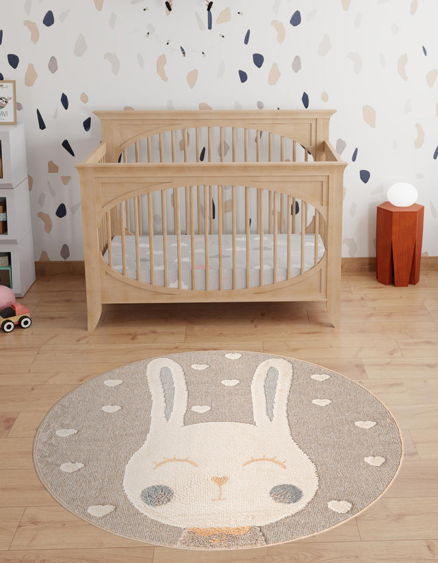 Peach Blossom 5' 1 x 5' 1 Whimsy Kids Round Area Rug for Baby Nursery, Toddler Playroom, Bedrooms Playful Fun Design Easy Clean Carpet for Sale at Rug Engine