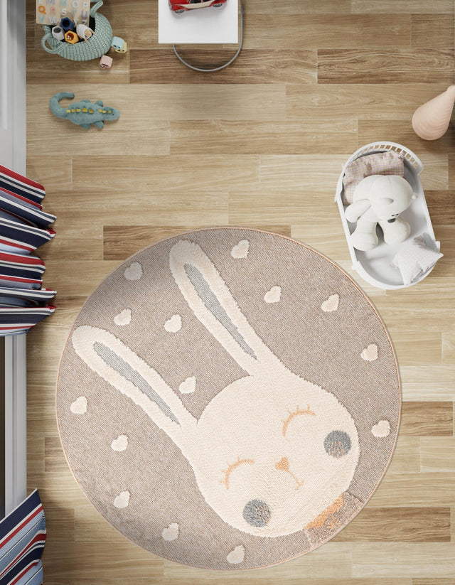 Peach Blossom 5' 1 x 5' 1 Whimsy Kids Round Area Rug for Baby Nursery, Toddler Playroom, Bedrooms Playful Fun Design Easy Clean Carpet for Sale at Rug Engine