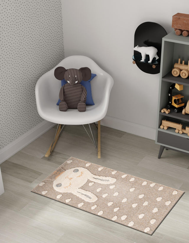 Peach Blossom 2' 7 x 8' Whimsy Kids Runner Area Rug for Baby Nursery, Toddler Playroom, Bedrooms