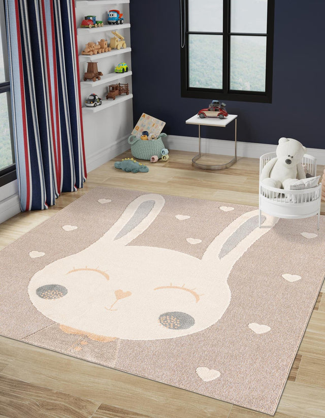 Peach Blossom 7' 10 x 7' 10 Whimsy Kids Square Area Rug for Baby Nursery, Toddler Playroom, Bedrooms Playful Fun Design Easy Clean Carpet for Sale at Rug Engine