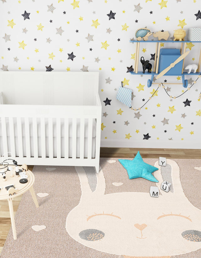 Peach Blossom 7' 10 x 7' 10 Whimsy Kids Square Area Rug for Baby Nursery, Toddler Playroom, Bedrooms Playful Fun Design Easy Clean Carpet for Sale at Rug Engine
