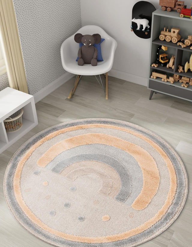 Multicolor 7' 1 x 7' 1 Whimsy Kids Round Area Rug for Baby Nursery, Toddler Playroom, Bedrooms Playful Fun Design Easy Clean Carpet for Sale at Rug Engine