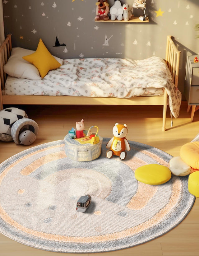 Multicolor 3' 1 x 3' 1 Whimsy Kids Round Area Rug for Baby Nursery, Toddler Playroom, Bedrooms Playful Fun Design Easy Clean Carpet for Sale at Rug Engine