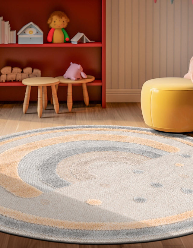 Multicolor 3' 1 x 3' 1 Whimsy Kids Round Area Rug for Baby Nursery, Toddler Playroom, Bedrooms Playful Fun Design Easy Clean Carpet for Sale at Rug Engine