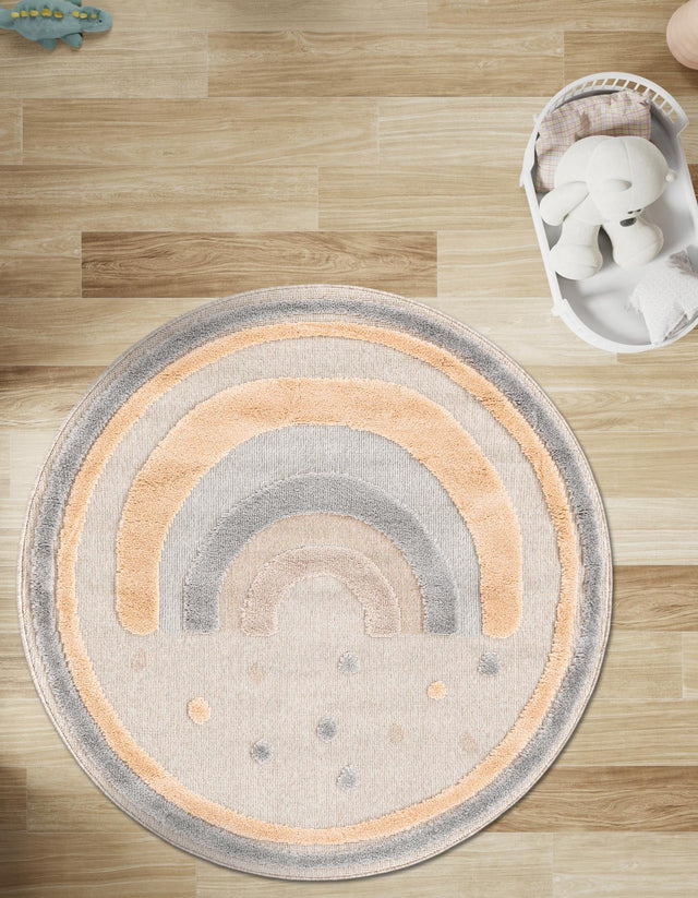 Multicolor 5' 1 x 5' 1 Whimsy Kids Round Area Rug for Baby Nursery, Toddler Playroom, Bedrooms Playful Fun Design Easy Clean Carpet for Sale at Rug Engine