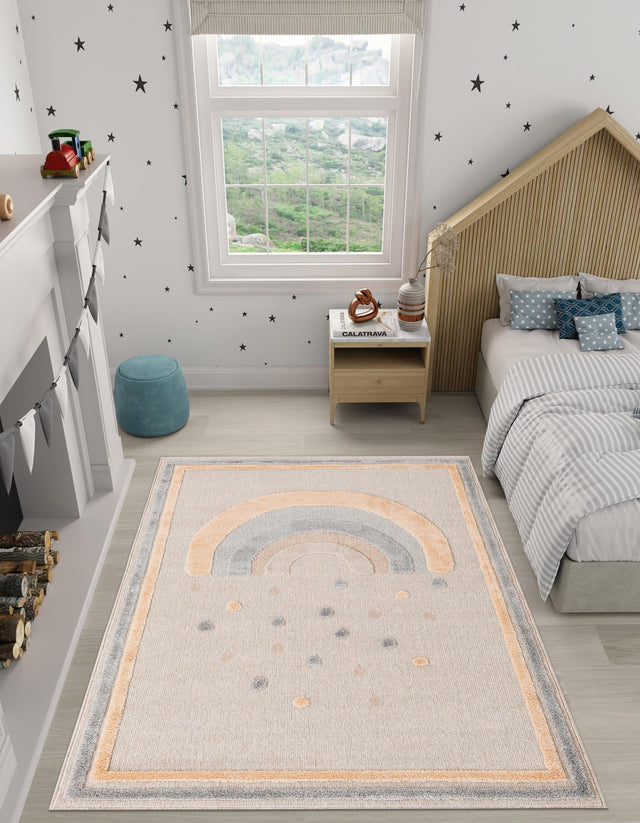 Multicolor 5' 1 x 7' 1 Whimsy Kids Rectangle Area Rug for Baby Nursery, Toddler Playroom, Bedrooms Playful Fun Design Easy Clean Carpet for Sale at Rug Engine