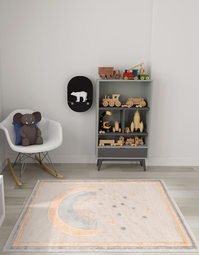 Multicolor 4' 1 x 6' 1 Whimsy Kids Rectangle Area Rug for Baby Nursery, Toddler Playroom, Bedrooms Playful Fun Design Easy Clean Carpet for Sale at Rug Engine