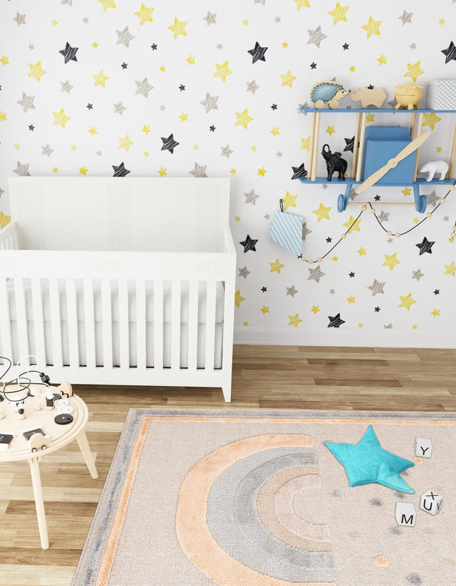 Multicolor 4' 1 x 6' 1 Whimsy Kids Rectangle Area Rug for Baby Nursery, Toddler Playroom, Bedrooms Playful Fun Design Easy Clean Carpet for Sale at Rug Engine