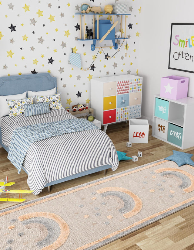 Multicolor 2' 7 x 6' 1 Whimsy Kids Runner Area Rug for Baby Nursery, Toddler Playroom, Bedrooms Playful Fun Design Easy Clean Carpet for Sale at Rug Engine