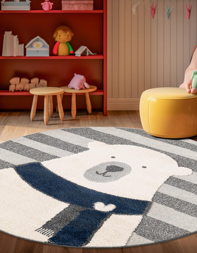 Gray 3' 1 x 3' 1 Whimsy Kids Round Area Rug for Baby Nursery, Toddler Playroom, Bedrooms Playful Fun Design Easy Clean Carpet for Sale at Rug Engine