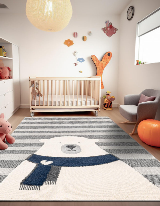 Gray 6' 1 x 9' Whimsy Kids Rectangle Area Rug for Baby Nursery, Toddler Playroom, Bedrooms Playful Fun Design Easy Clean Carpet for Sale at Rug Engine